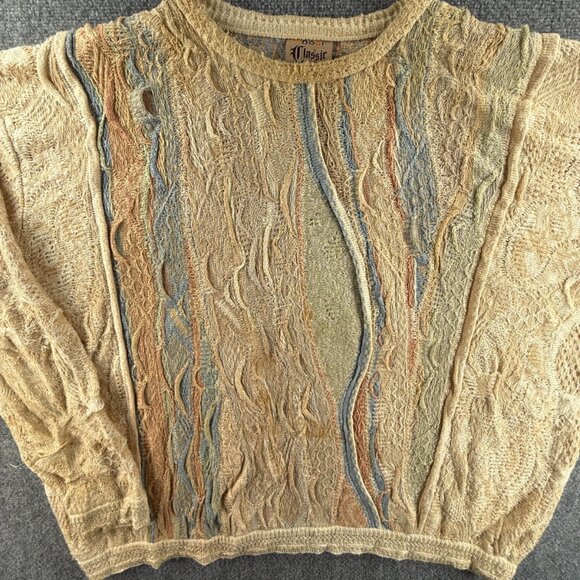 COOGI Classic Australia Sweater XL Linen Blend Beige Blue Pullover Oversized - Picture 1 of 16